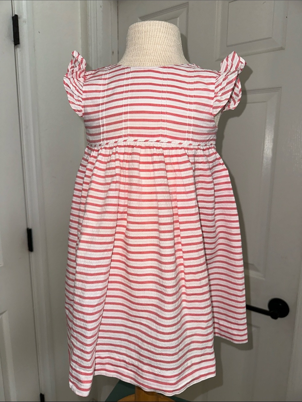 Edgehill Collection Girls Pink and White Striped Ruffle Sleeve Dress in Size 18M